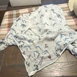 Lands End scarf.  100% Rayon.  42” square White background w/skiing cows.